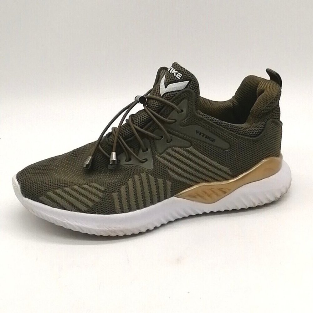 Vitike Womens Flat Heel Lace Up Sneaker Cushioned Toggle Close Olive Green EUR36